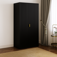 Ridged Bedroom Furniture Set White Wooden Wardrobe Bedside Table Wardrobe - Black / Wardrobe 80cm / 40kg