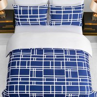 Bricks Microfibre Duvet Cover Set with Matching Pillowcase - Blue and White / Double