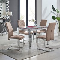 Enna White Glass Extending Modern Kitchen Dining Table and 4 Lorenzo Chairs - Cappuccino / Dining Table and 4 Chairs