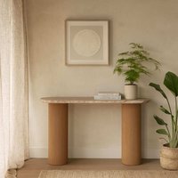 Boston Natural Oak and Brown Marble Pedestal Console Table - Brown