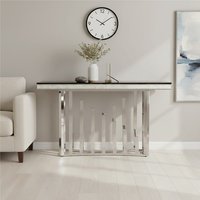 Eliza Silver Console Table with Black Glass Top - Black