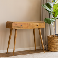 Rimini Curved Mango Wood Console Table with 2 Drawers - Brown