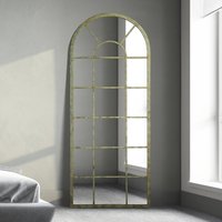MirrorOutlet The Dorset Rustic Metal Framed Arched Leaner Wall Mirror - Green / 159cm