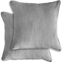 Pair of Goodwood Textured Wave Pattern Cushion Covers - 43x43cm - Cases Only - Silver