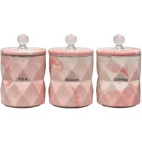 Set of 3 Pink Jar Marble Design Coffee Tea Sugar Canisters - Pink