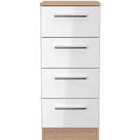 Contrast Ready Assembled 4 Drawer Bedside Cabinet - White Gloss & Bardolino Oak