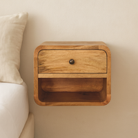Solid Wood Mini Oak-ish Floating Open Bedside - Brown
