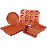 Copper Non Stick 5 Pc Cake Biscuit Muffin Oven Baking Tin Tray Pan Bakeware Set - Copper