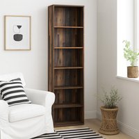 Bucharest Narrow 5 Shelf Vintage Bookcase - Brown