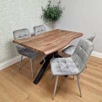 Kosy Koala 4 Seater Wooden Effect Dining Table Set with 4 Grey Velvet Chairs