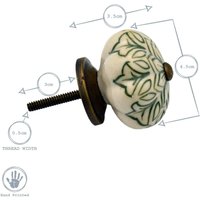 Floral Ceramic Cabinet Knobs - Dark Green - Pack of 24 - Dark Green