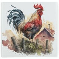 Rooster Large Square Worktop Protector - Smooth Glass Chopping Board - Neutral