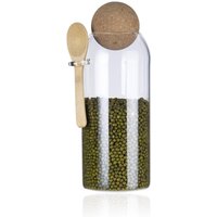 Eden & Willow Glass Storage Jar with Cork Ball Lid and Bamboo Spoon - Clear / 1.2l
