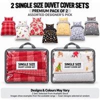 2 Pack Premium Duvet Cover Sets Single Double King with Pillowcases - Multicolour / Single / Polycotton