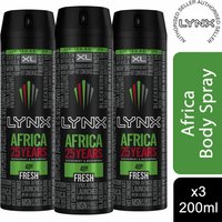 3 Pack Lynx XL Body Spray Deodorant, Africa, 200ml - Buy 3