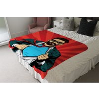 Strong Businessman In Glasses In Comic Style. Success Concept Blanket - Red