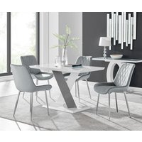 FurnitureboxUK, Monza White High Gloss Dining Table 4 Pesaro Silver Chairs - Grey FurnitureboxUK, Monza White High Gloss Dining Table 4 Pesaro Silver Chairs - Grey