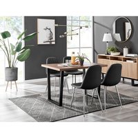 Kylo Brown Wood Effect Dining Table 4 Corona Silver Chairs - Black