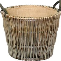 Round Grey Hessian Lined Log Basket - Brown