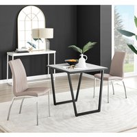 Carson White Marble Effect Square Dining Table and 2 Isco Chairs - Cappuccino