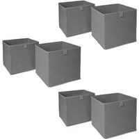 Plain Cube Fabric Storage Boxes - Charcoal / 6