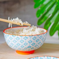 Hand-Printed Rice Bowls - 12cm - Pack of 6 - Blue