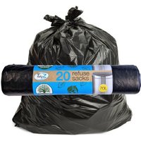 20 Black Bin Bags Household Refuse Sacks 70L Rubbish Waste Bin Liner - Black / 1