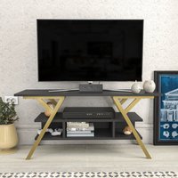 Decorotika, Minerva 120 cm Wide TV Unit TV Stand with Unique Design - Anthracite and Gold - Amthracite Decorotika, Minerva 120 cm Wide TV Unit TV Stand with Unique Design - Anthracite and Gold - Amthracite