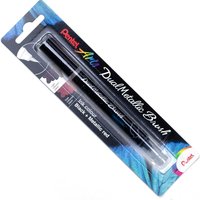 Pentel Arts - Dual Metallic Brush Pen - Metallic Ink - Single Pen - Black/Metallic Red
