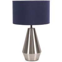 Jax Brushed Chrome Dimmable Touch Table Lamp with Fabric Drum Shade LED Bulb - Navy Blue