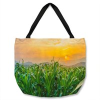 Green corn field in agricultural sun Designer Tote bag - Green