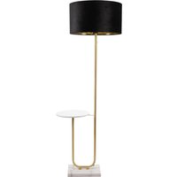Tavel Gold Floor Lamp with Table and Velvet Drum with Gold Inner Lamp Shade - Black