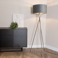 Camden Chrome Tripod Floor Lamp with Velvet Shade and Bulb - Grey