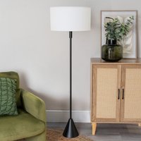 Mitch Triangle Floor Lamp with Trim Linen Drum Shade - White