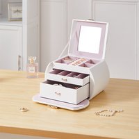 Lockable Jewellery Box with Handle - White