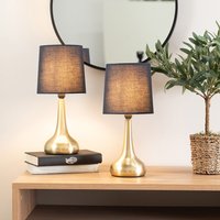 Teardrop Pair of Gold Touch Table Lamps with Shade and Bulbs - Navy