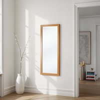 Tall Slim Framed Full Length Bevelled Mirror - Oak / 123x39.5cm