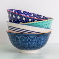 KitchenCraft 4-Piece Ceramic Cereal Dessert Bowl Set - Blue / 16.5cm