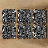 woodcut style on the subject of human soul Designer Coaster Set - Black