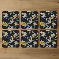 Yellow Flowers On Green Coaster - Yellow