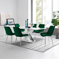 Atlanta 6 White Dining Table and 6 Pesaro Silver Leg Chairs - Green