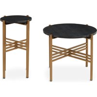 Varana Set of 2 Black Marble Top Round Side Table - Gold