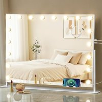 Vanity Makeup Mirror with Lights, Charging Ports, 18 LED Bulbs - White