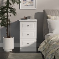 Crystal Ready Assembled 3 Drawer Bedside Cabinet - White Matt