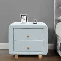 Linen Fabric 2 Drawer Bedside Table with Oak Feet and Handles - Duck Egg Blue