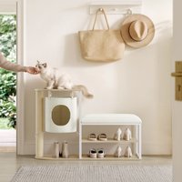 Yaheetech 2-in-1 Shoe Storage Bench & Cat Tower - Oak