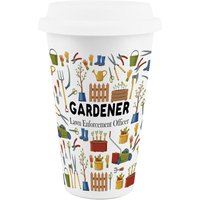 Novelty Gardener Ceramic Travel Mug - Reusable Drinks Cup Gift - White