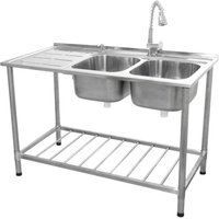 KuKoo Commercial Catering Sink Double Bowl Right Hand Drainer - Silver