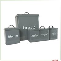 5 Piece Grey Kitchen Canister Storage Tin Set - Grey