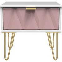 Diamond Ready Assembled 1 Drawer Bedside Cabinet with Legs - Kobe Pink & White